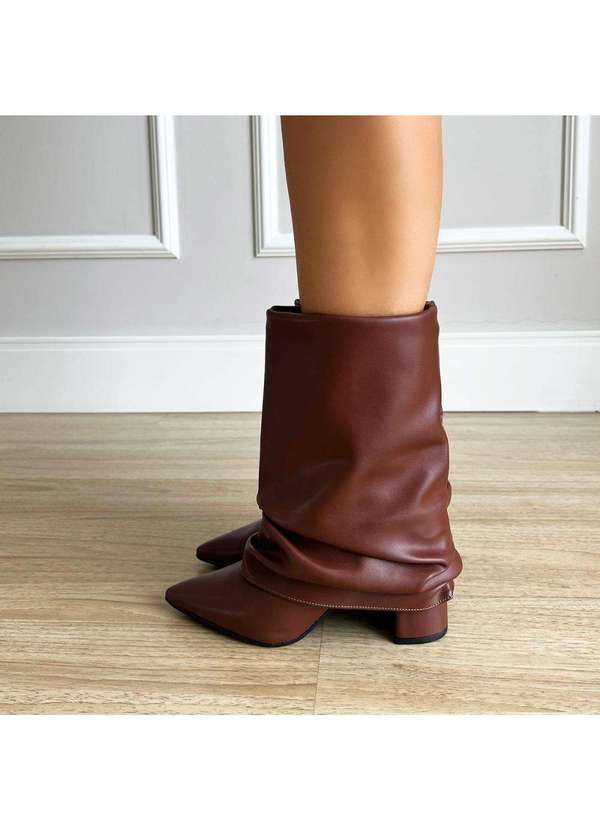 Damannu Shoes - Bota Slouchy Salto Bloco Luma Marrom Marrom 5
