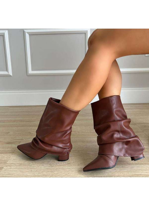 Damannu Shoes - Bota Slouchy Salto Bloco Luma Marrom Marrom 6