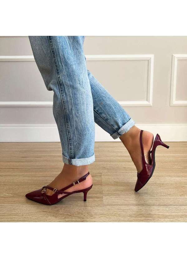 Sapato Scarpin Slingback Salto Baixo Luana Bordô Bordô Damannu Shoes