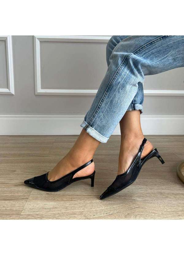 Damannu Shoes - Sapato Scarpin Tela Kate Preto Preto