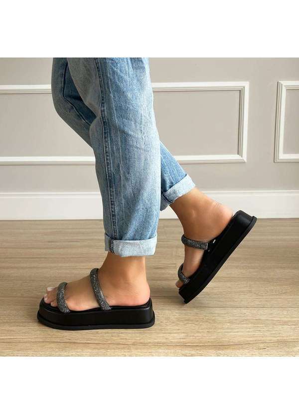 Damannu Shoes - Flat Brenda Strass Preto Preto