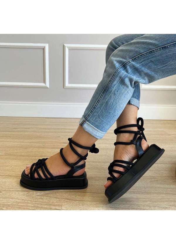 Damannu Shoes - Sandália Plataforma Corda Amanda Preto Preto
