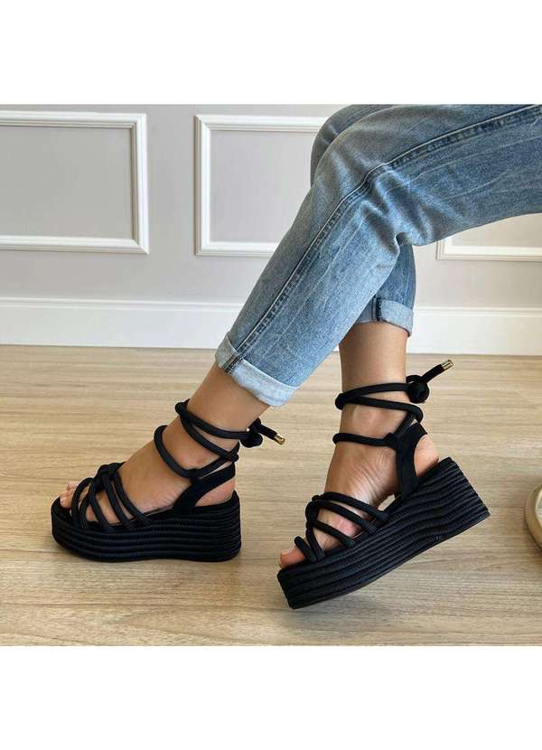 Damannu Shoes Thaila Sandália Plataforma de Cordas Preto Preto