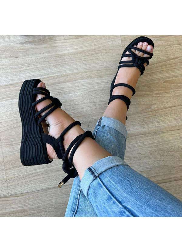 Damannu Shoes - Thaila - Sandália Plataforma de Cordas Preto Preto 3