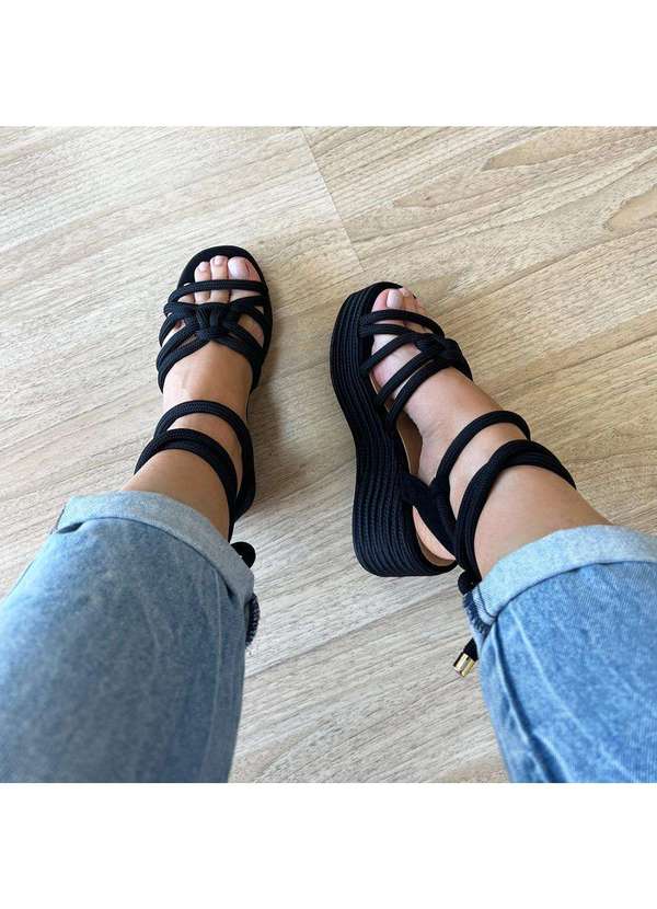 Damannu Shoes - Thaila - Sandália Plataforma de Cordas Preto Preto 5