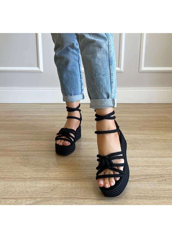 Damannu Shoes - Thaila - Sandália Plataforma de Cordas Preto Preto 6