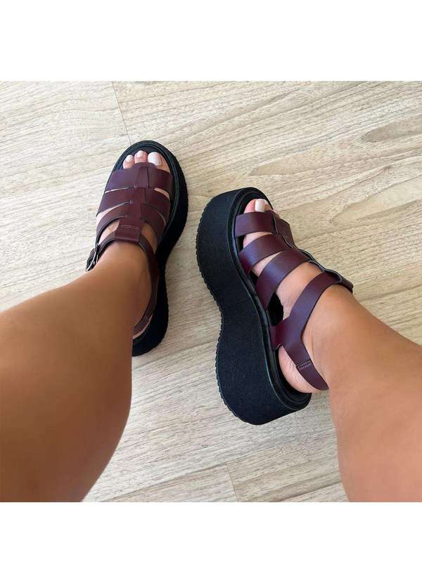 Damannu Shoes - Sandália Plataforma Gladiadora Bordô Bordô 5