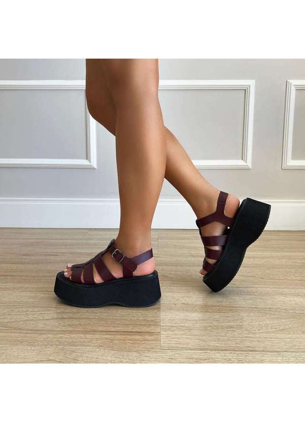 Damannu Shoes - Sandália Plataforma Gladiadora Bordô Bordô 7