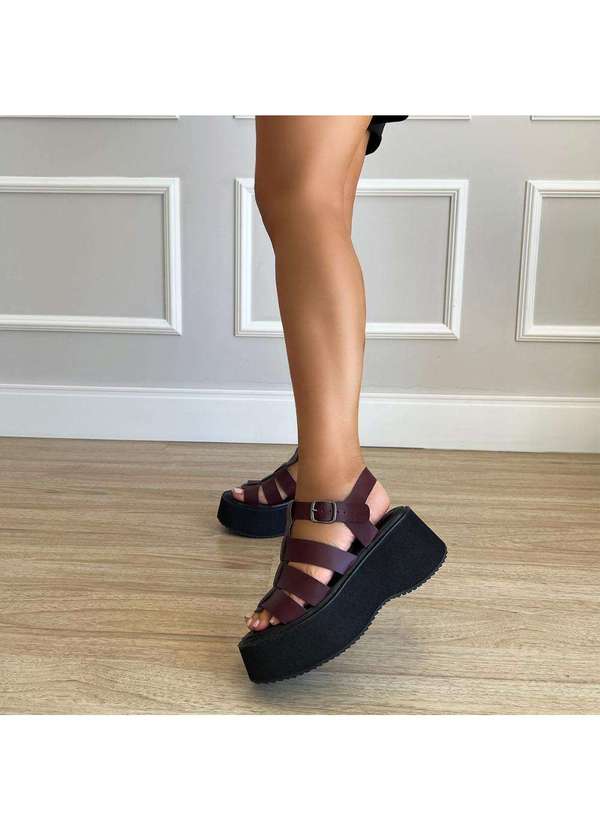 Damannu Shoes - Sandália Plataforma Gladiadora Bordô Bordô 8