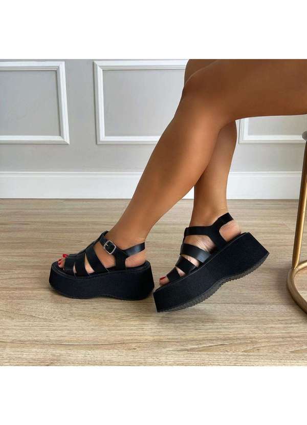 Damannu Shoes - Sandália Plataforma Gladiadora Preta Preto 2