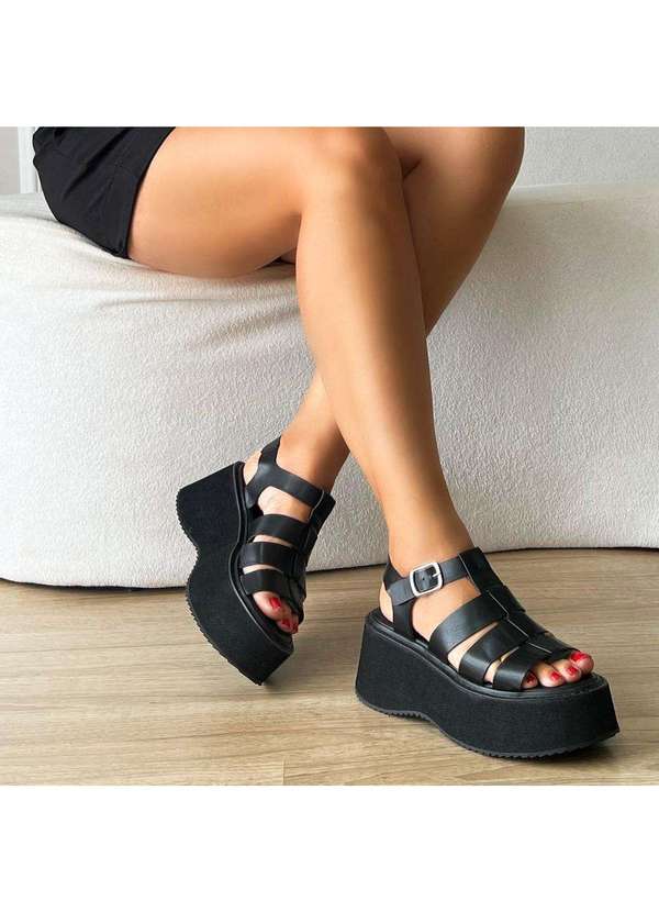 Damannu Shoes - Sandália Plataforma Gladiadora Preta Preto 3