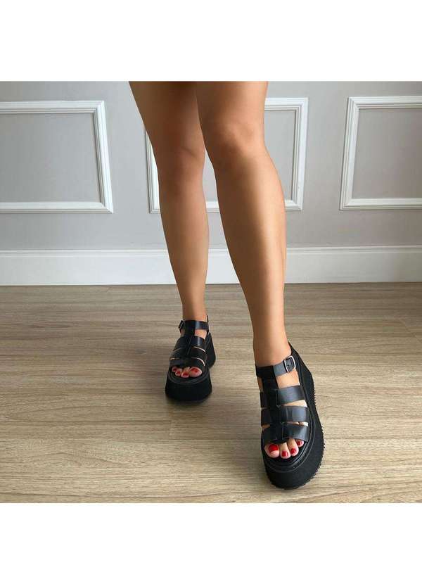Damannu Shoes - Sandália Plataforma Gladiadora Preta Preto 5
