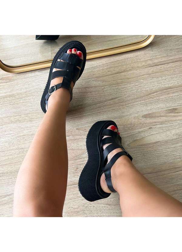 Damannu Shoes - Sandália Plataforma Gladiadora Preta Preto 6
