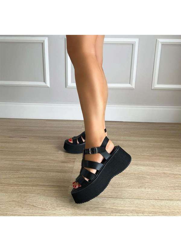 Damannu Shoes - Sandália Plataforma Gladiadora Preta Preto 8