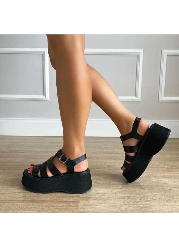 Damannu Shoes - Sandália Plataforma Gladiadora Preta Preto 9