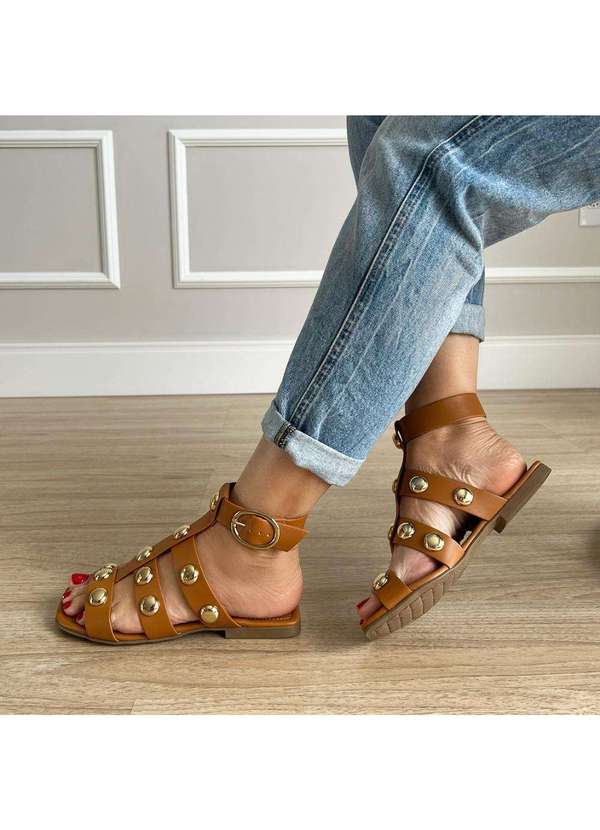 Damannu Shoes - Sandália Rasteira Nubia Caramelo Marrom