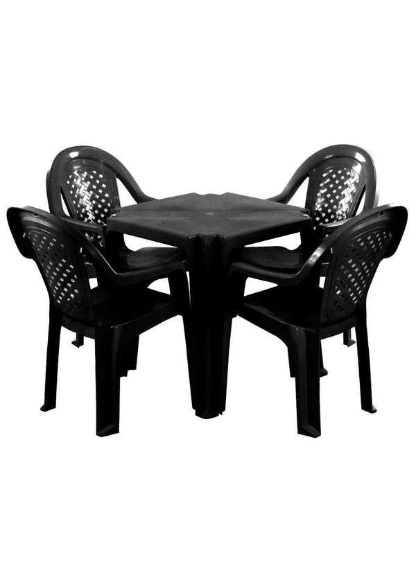 Conjunto de Mesa e Cadeiras de Plástico Preta