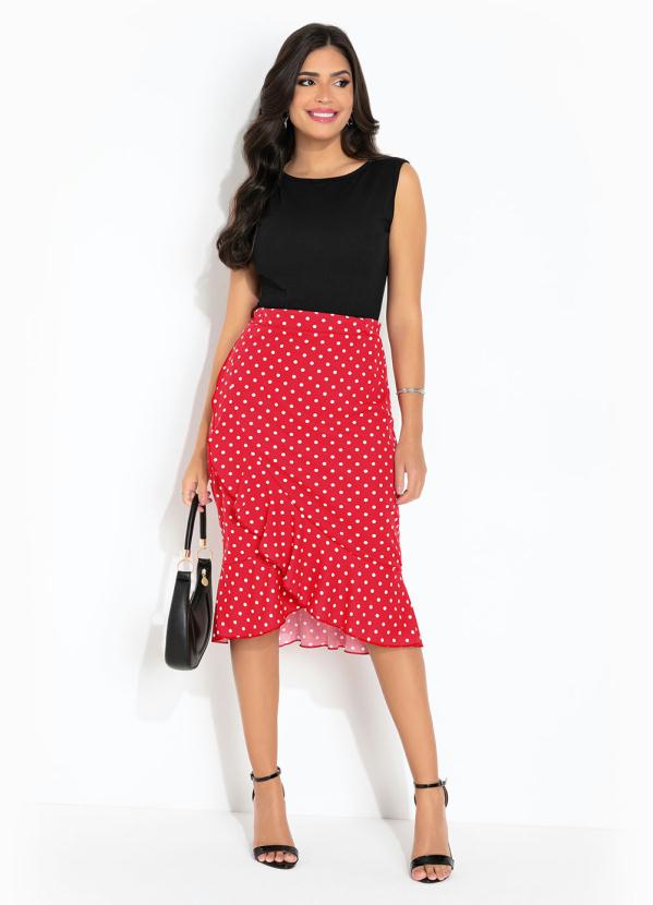 Rosalie - Saia Poá Vermelha Transpassada 4