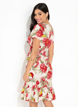 Rosalie - Vestido Floral Branco com Babado - ROSALIE
