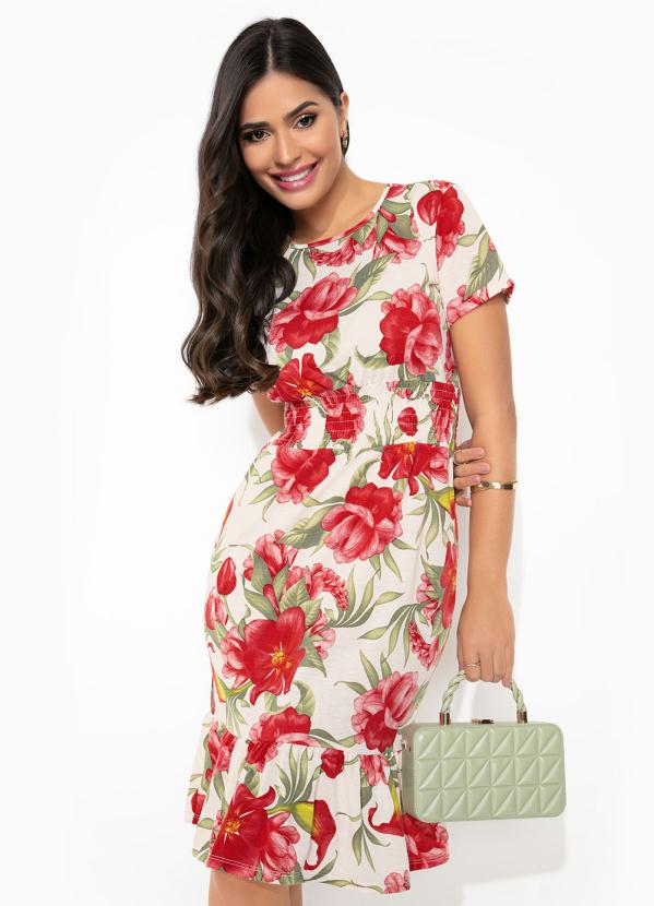 Rosalie - Vestido Floral Branco com Babado