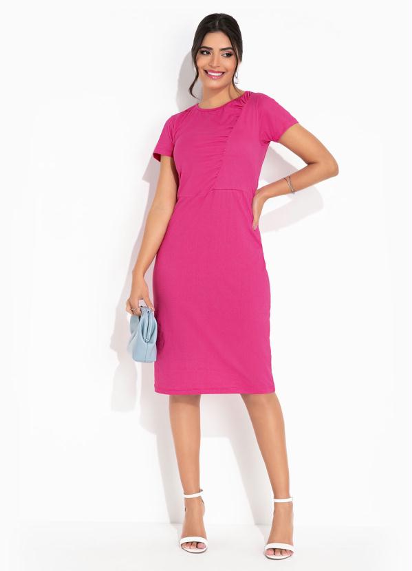 Outlet - Vestido Rosa com Franzido Moda Evangélica 4