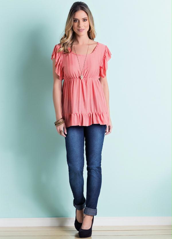 Outlet - Bata com Babado Barra e Manga Salmão 3