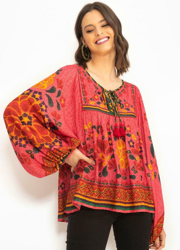 Farm - Bata de Viscose Lenço de Abacaxi Rosa