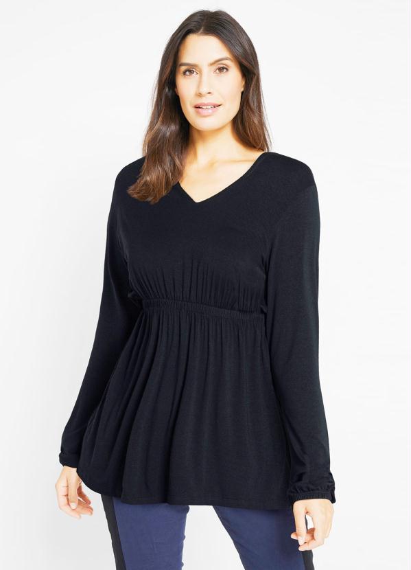 bonprix - Bata Mangas Longas com Elástico na Cintura Preto