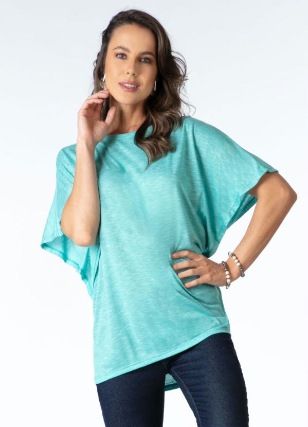 Quintess - Blusa Turquesa Alongada com Mangas Morcego