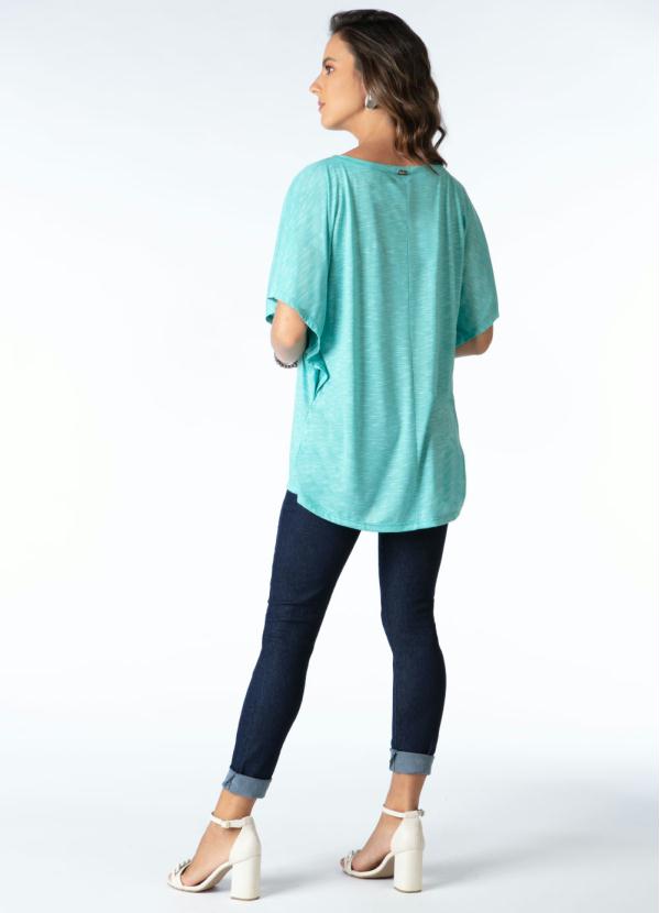 Quintess - Blusa Turquesa Alongada com Mangas Morcego 4