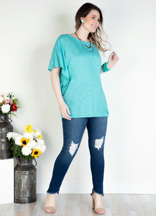 Quintess - Blusa Turquesa Alongada com Mangas Morcego 7