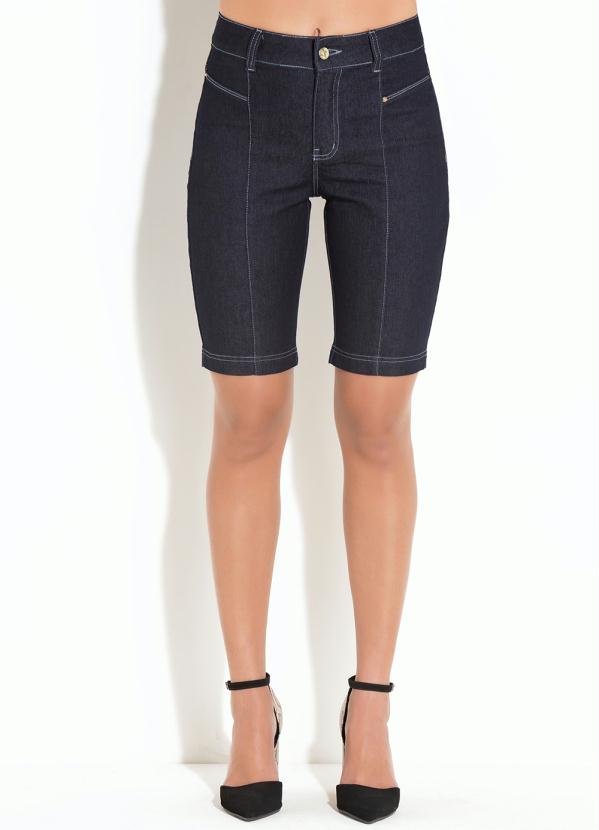 Quintess - Bermuda Quintess Jeans Escuro com Recortes