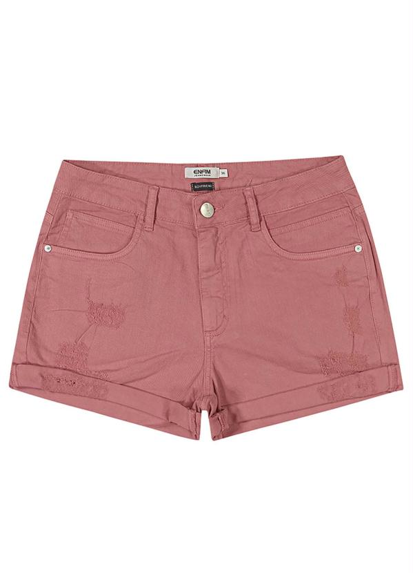 Enfim - Bermuda Rosa Boyfriend em Sarja Stretch