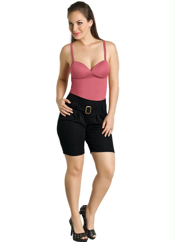 Outlet - Bermuda  Feminina Preta com Risca de Giz 5