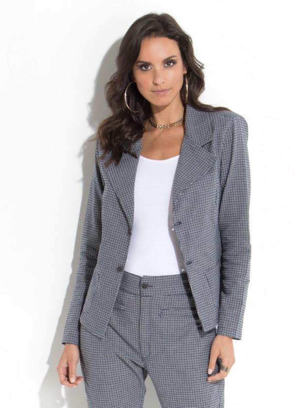 Quintess - Blazer Azul e Branco Quintess com Botões