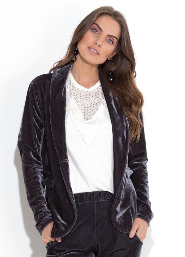 Quintess - Blazer Chumbo em Veludo Quintess 3