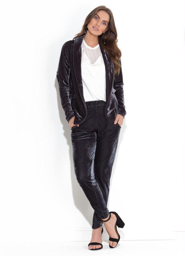 Quintess - Blazer Chumbo em Veludo Quintess 5