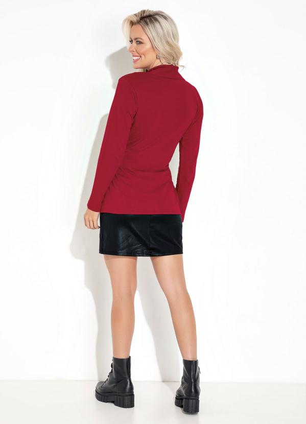 Moda Pop - Blazer com Bolsos e Faixa para Amarrar Vermelho 4