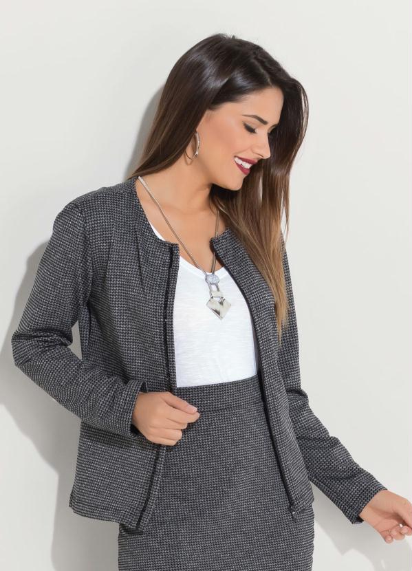 Quintess - Blazer com Zíper Frontal Pied de Poule Quintess