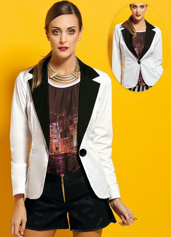 Quintess - Blazer Feminino Bicolor Preto e Branco