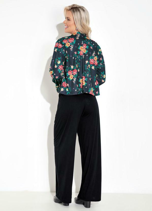 Moda Pop - Blazer Floral Preto com Gola e Mangas Longas 4