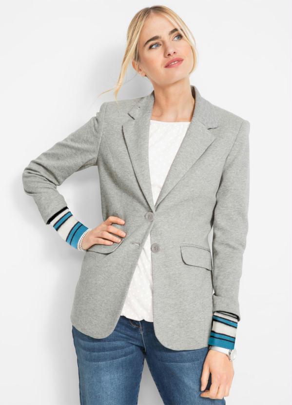 bonprix - Blazer Moletinho de Malha com Retilina Mescla