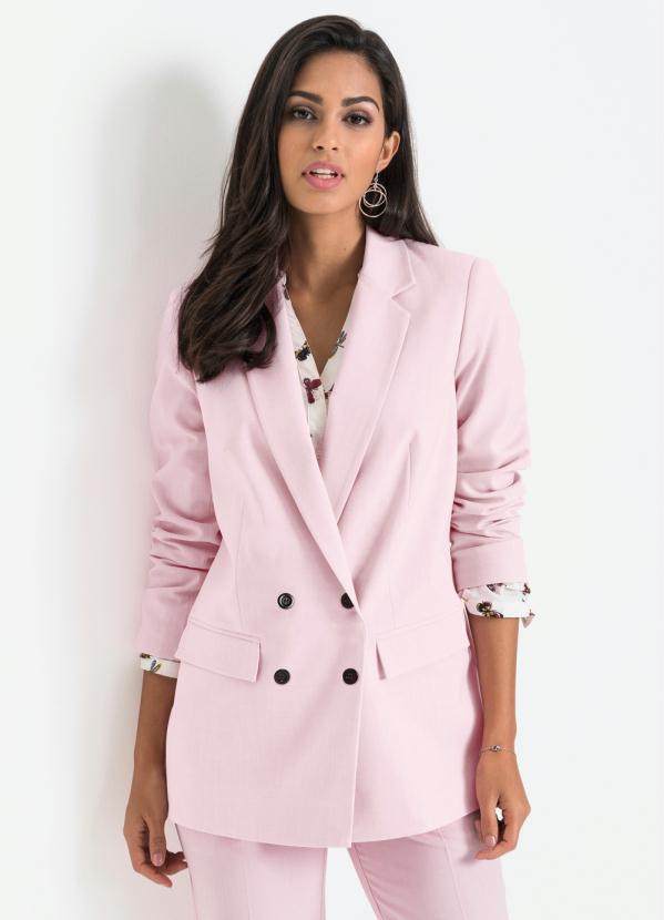 bonprix - Blazer Oversized Abotoamento Duplo Rosa Claro
