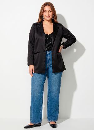 Quintess - Blazer Oversized Preto com Bolsos - QUINTESS