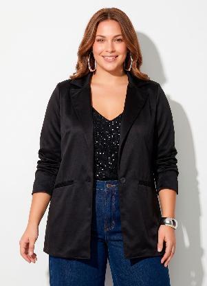 Quintess - Blazer Oversized Preto com Bolsos - QUINTESS