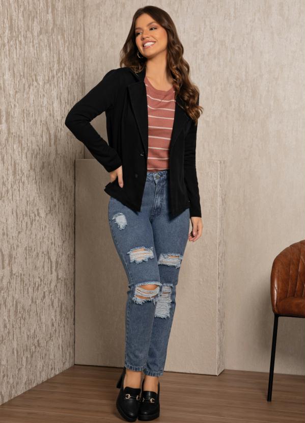 Quintess - Blazer Preto com Bolso Decorativo 3