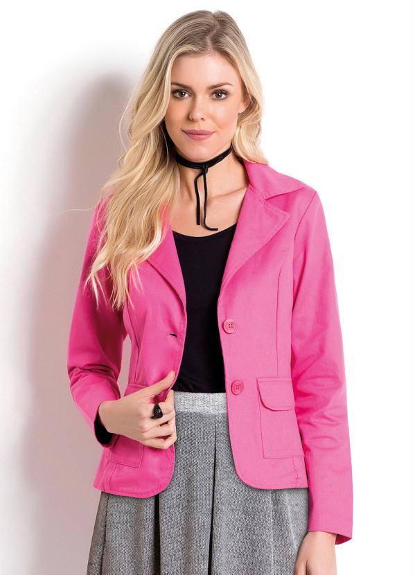 Quintess - Blazer Rosa Quintess com Bolsos