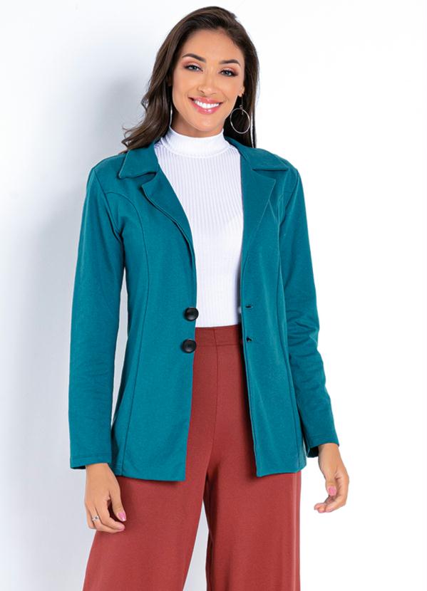 Outlet - Blazer Verde com Mangas Longas e Botões
