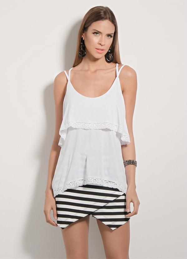 Quintess - Blusa com Babados e Renda Guipir Branca Quintess