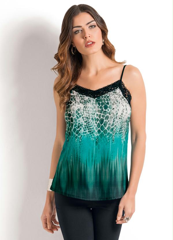 Vinculo Basic - Blusa de Alças com Detalhe em Renda Estampada